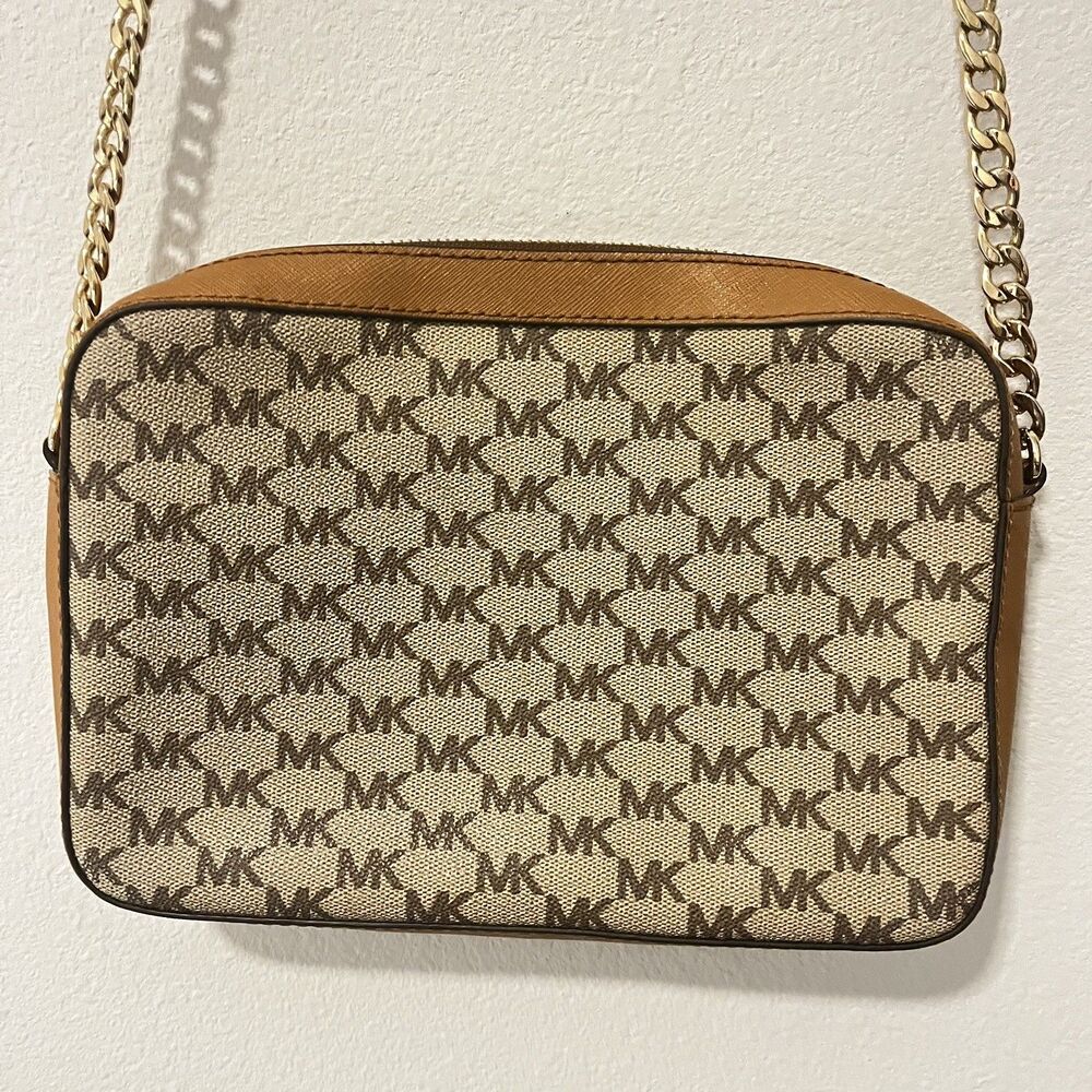 MK Michael Kors Jet Set Item Crossbody Bag MK Signature Tan Brand - Picture 4 of 5